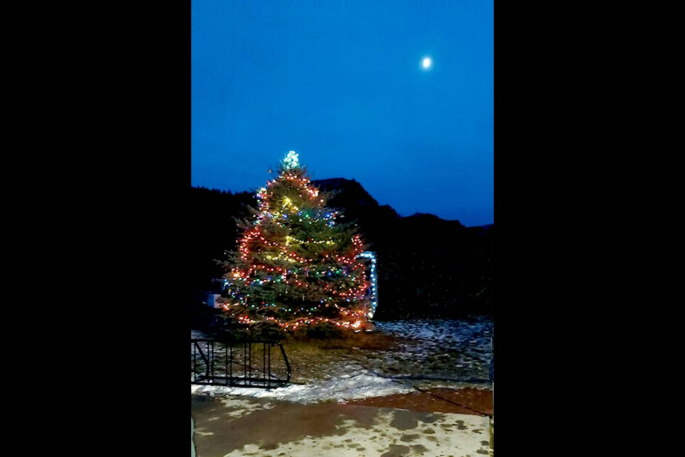 The Christmas Tree in Fadear Park was lit up on Saturday, Dec. 11, in Fadear Park under the watchful eye of the Barriere Fire Department. (Tara Murphy photo)