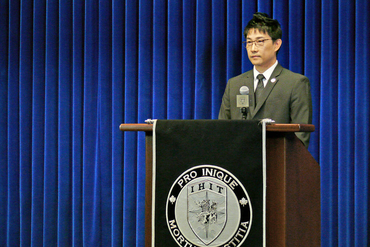 IHIT Sgt. David Lee announced on Saturday, Dec. 18, that the husband of missing Langley City woman Naomi Onotera had been arrested and charged with manslaughter. (Dan Ferguson/Langley Advance Times)