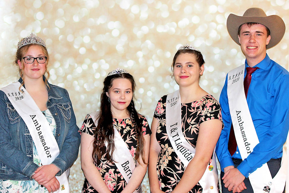 Pictured (l-r) North Thompson Fall Fair and Rodeo Association outgoing 2019-2021 Ambassador Haille Johnson, newly crowned Ambassadors for 2021/2022 Morgan Bennett and Angela Rutschke, and outgoing 2019-2021 Ambassador Jonathan Fennell. (Taylor Johnson photo)