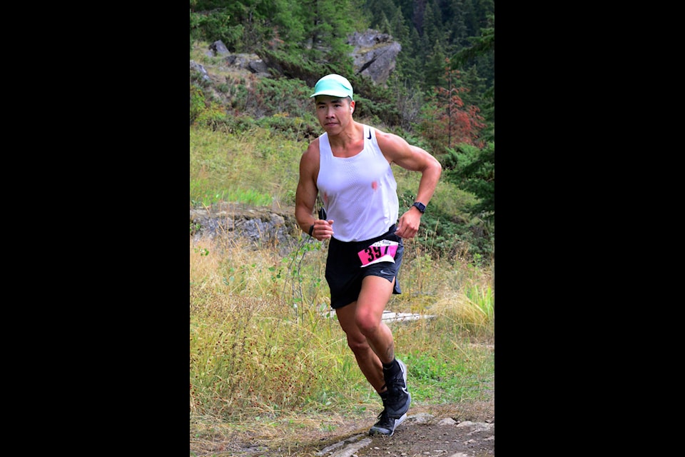 Tony Zhou of Kamloops races along the trail during the 21-kilometre event. (Photo by Keith McNeill)