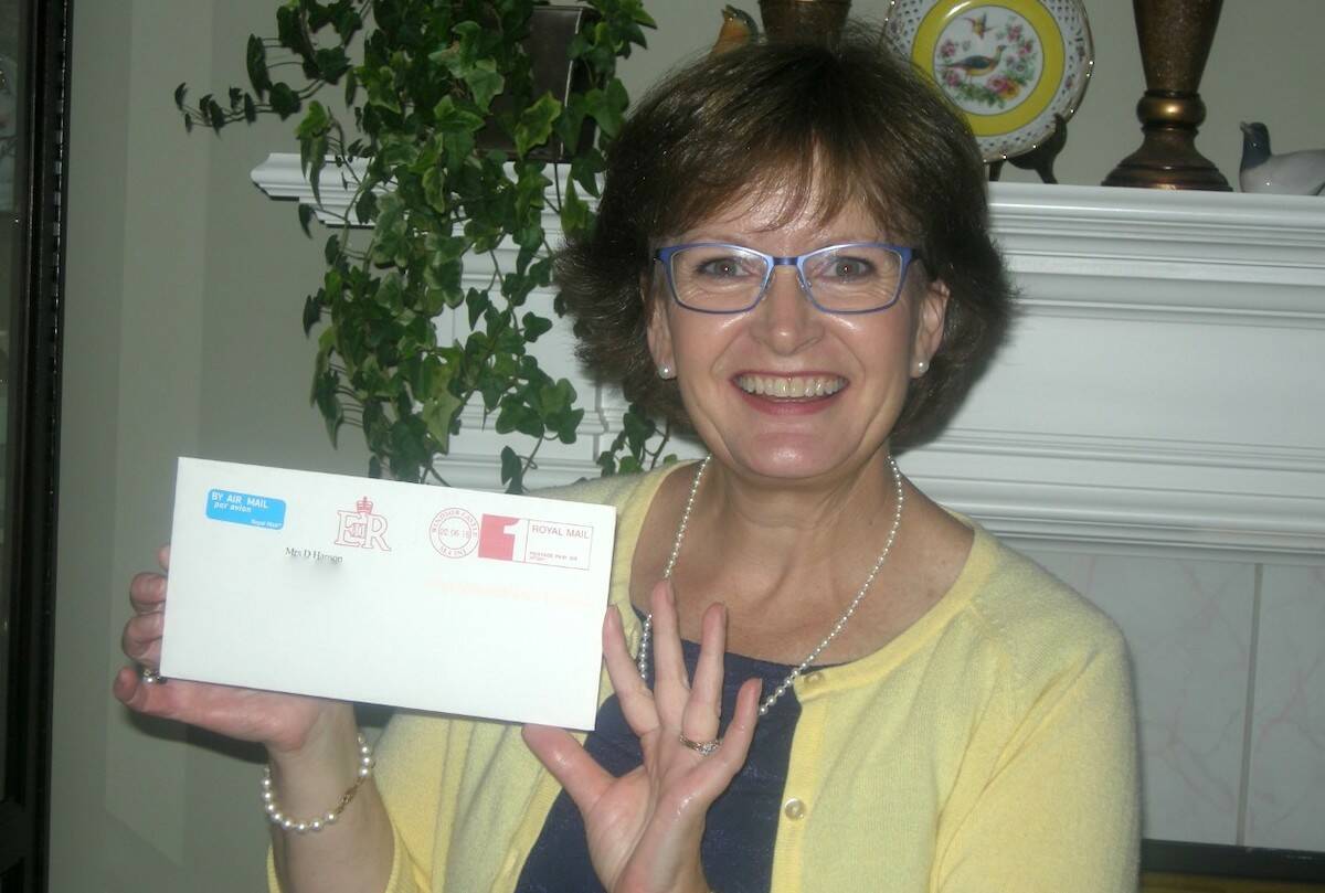Donna Hanson in 2018 with a letter from the Queens Lady-in-Waiting, in response to a song she wrote and recorded for the queens birthday. (Submitted photo)