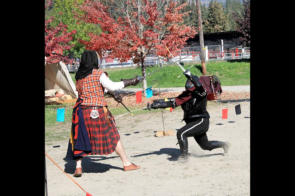 Numerous competitions took place during The Shire of Ramsgaard gathering Sept. 30 - Oct. 2, at the North Thompson Fall Fairgrounds in Barriere, including an active rapier and sword competition. (Jill Hayward photo)