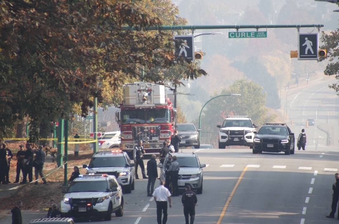 A female officer was fatally stabbed Tuesday, Oct. 18, 2022 in Burnaby, B.C. (Shane MacKichan, courtesy to Black Press Media)