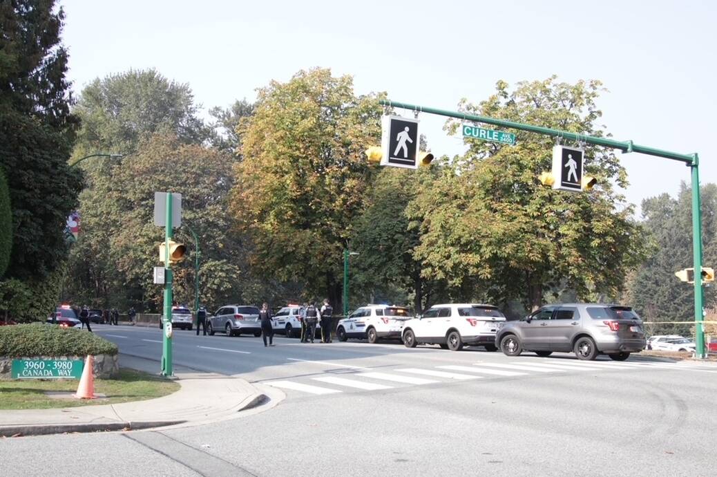 A female officer was fatally stabbed Tuesday, Oct. 18, 2022 in Burnaby, B.C. (Shane MacKichan, courtesy to Black Press Media)