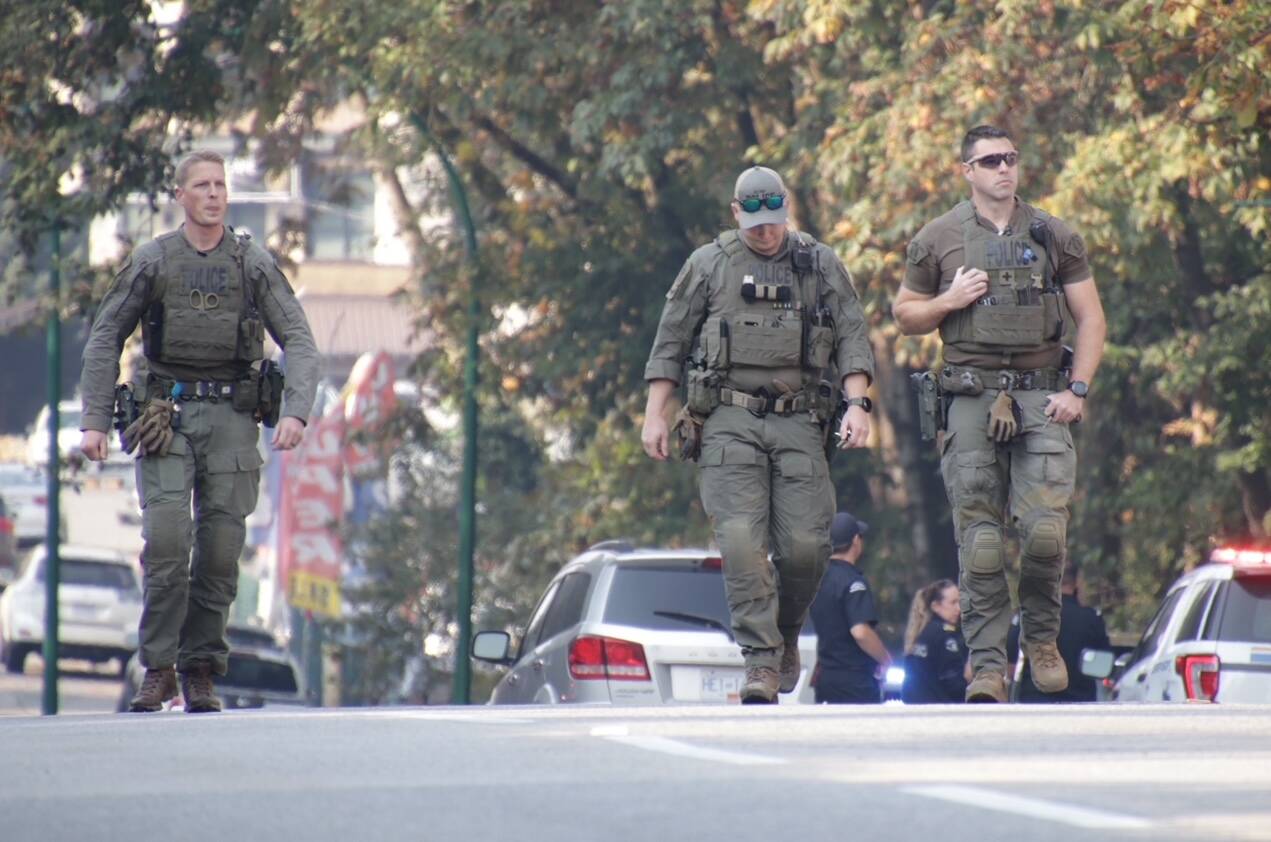 A female officer was fatally stabbed Tuesday, Oct. 18, 2022 in Burnaby, B.C. (Shane MacKichan, courtesy to Black Press Media)