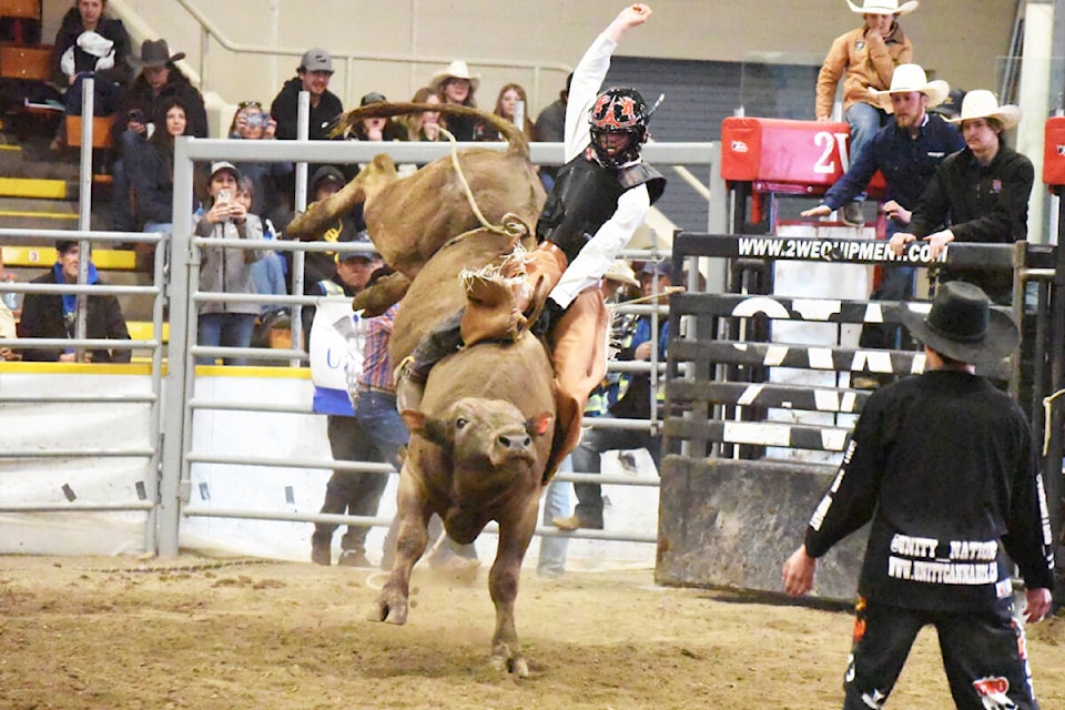 Bullriding at the 2023 Indoor Spring Classic Rodeo Saturday, April 15. (Angie Mindus photo - Williams Lake Tribune)