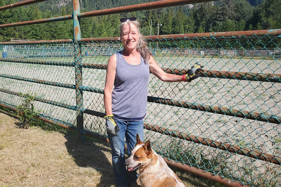 Joy MacKay and crew from the Bella Coola Rodeo Association are at the grounds Saturday, June 24 prepping for the upcoming rodeo. (Monica Lamb-Yorski photo - Williams Lake Tribune)