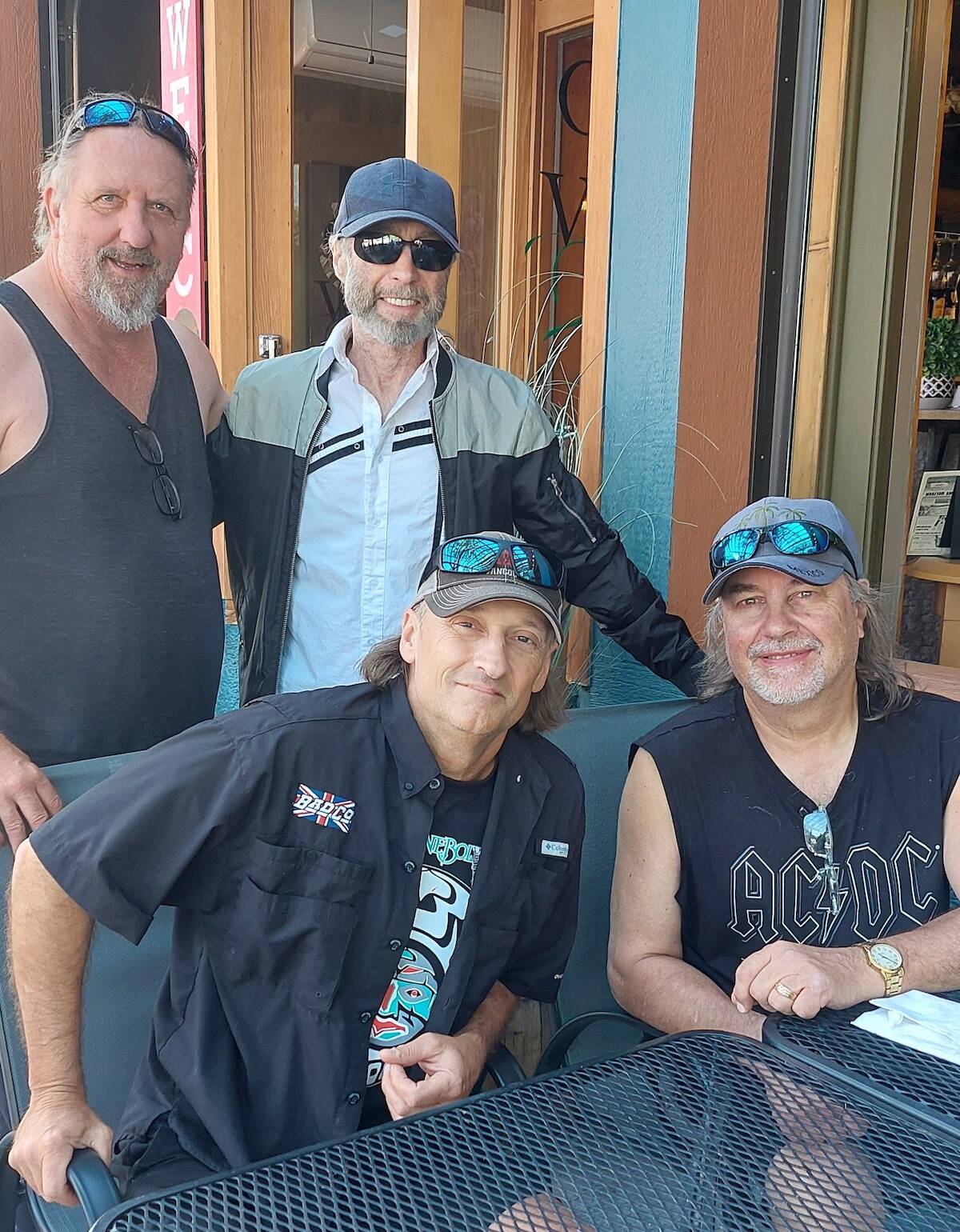 Singer Paul Rodgers (top right, in sunglasses) with drummer Rick Fedyk (top left), bass player Todd Ronning (bottom left) and guitarist Ray Roper. All were involved in recording of Rodgers new album, Midnight Rose, at studios in the Okanagan and Vancouver. (Photo: x.com/_paulrodgers)