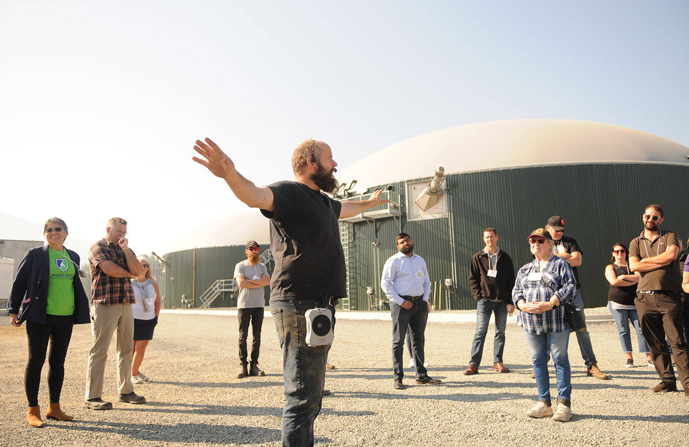 Owner George Dick takes guests on a tour of Dicklands Biogas during the 22nd annual Chilliwack Agriculture Tour on Friday, Sept. 15, 2023. (Jenna Hauck/ Chilliwack Progress)