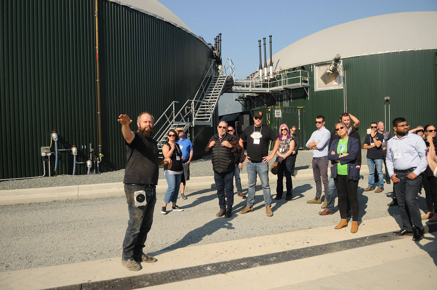 Owner George Dick takes guests on a tour of Dicklands Biogas during the 22nd annual Chilliwack Agriculture Tour on Friday, Sept. 15, 2023. (Jenna Hauck/ Chilliwack Progress)