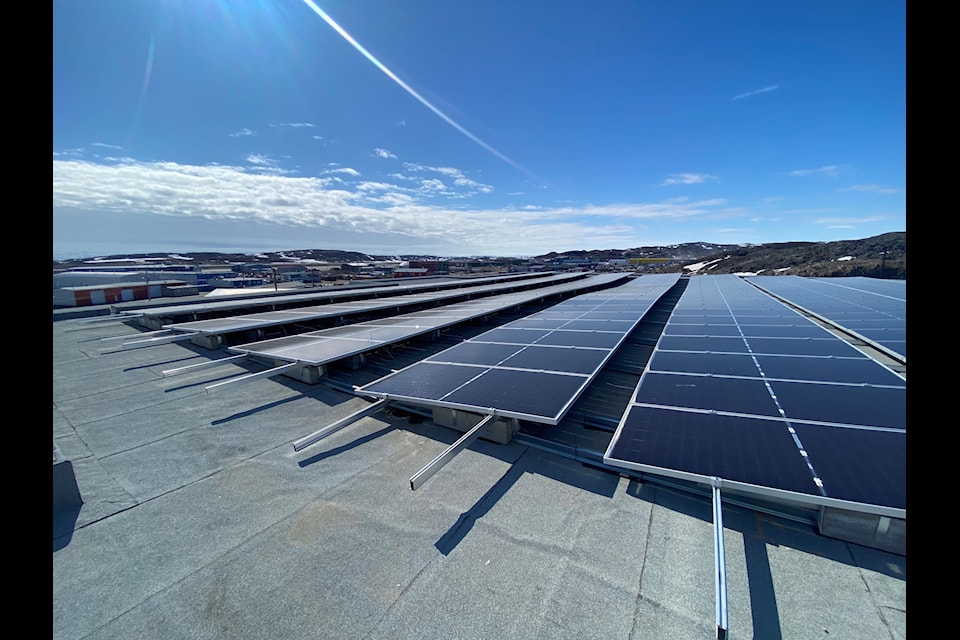 Solar panels on the roof of the Aqsarniit Hotel in Iqaluit.