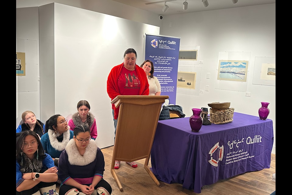 Inuktut and French master of ceremonies Sarah Carriere shares some personal reflections with those assembled.