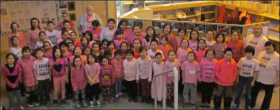 Netsilik School students and staff in Taloyoak donned pink shirt