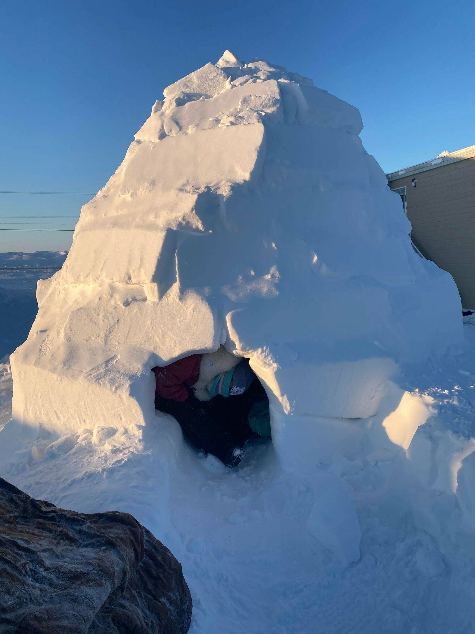 A nice iglu to come and visit the family of the OGorman/Nakashook family of Cambridge Bay, Nunavut. Built by the whole family on Monday, February 28, 2022. It took about four hours to build as there is alot of snow in that area. Photo courtesy of Shelly OGorman