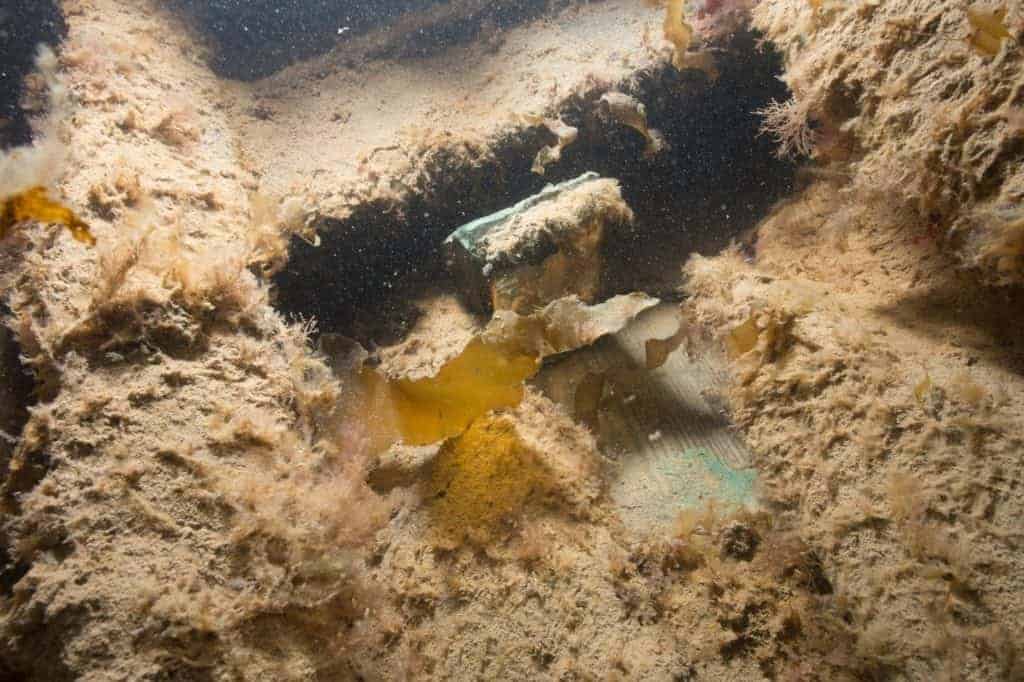 A portion of the Erebus wreckage lying on the Arctic Ocean floor. Divers retrieved nine artifacts from the site this summer. photo courtesy of Parks Canada