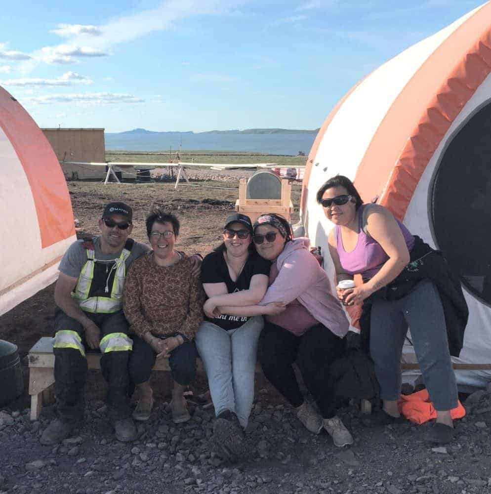 Getting the lay of the land at Sabina's marine laydown area are, from left, Colin Fraser, Connie Kapolak, Joanne Kamingoak, Chania Kapolak and Bernice Kapolak.