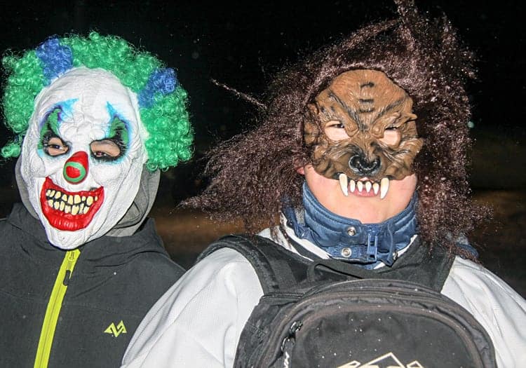 These two terrifying ghouls won't utter a sound at the fire department's haunted house before vanishing into the night in Rankin Inlet on Oct. 31, 2018. Darrell Greer/NNSL photo