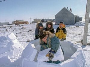 0804Dino Bruce.jpg Dino Bruce Coral Harbour My late Grandfather, Mikitok Bruce, teaching his great grandchildren, Devin Bruce, Austin Bruce and Chad Bruce, how to build an igloo, taken several years ago.
