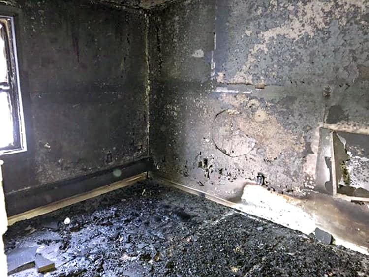 The charred remains of a bedroom set to flames by a three-year-old that could have been far more devastating in Rankin Inlet on Dec. 6, 2018. Photo courtesy Mark Wyatt