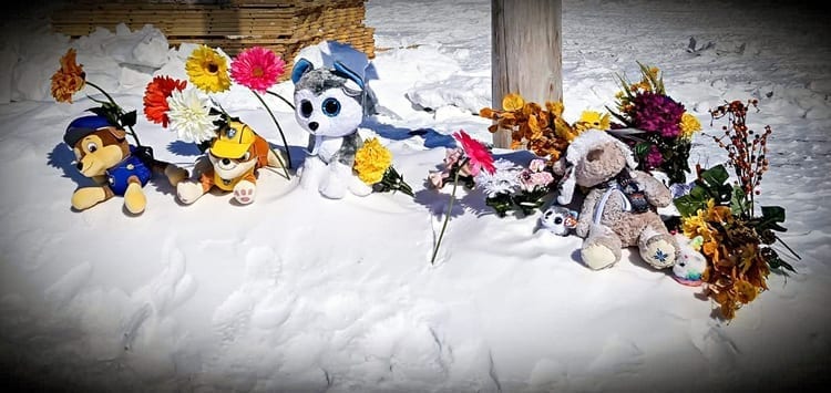 A memorial was set-up near Itivia by Amanda Ford to honour the memory of Lynnora Siusangnark, 33, who was found dead in Rankin Inlet on April 26. Photo courtesy Amanda Ford
