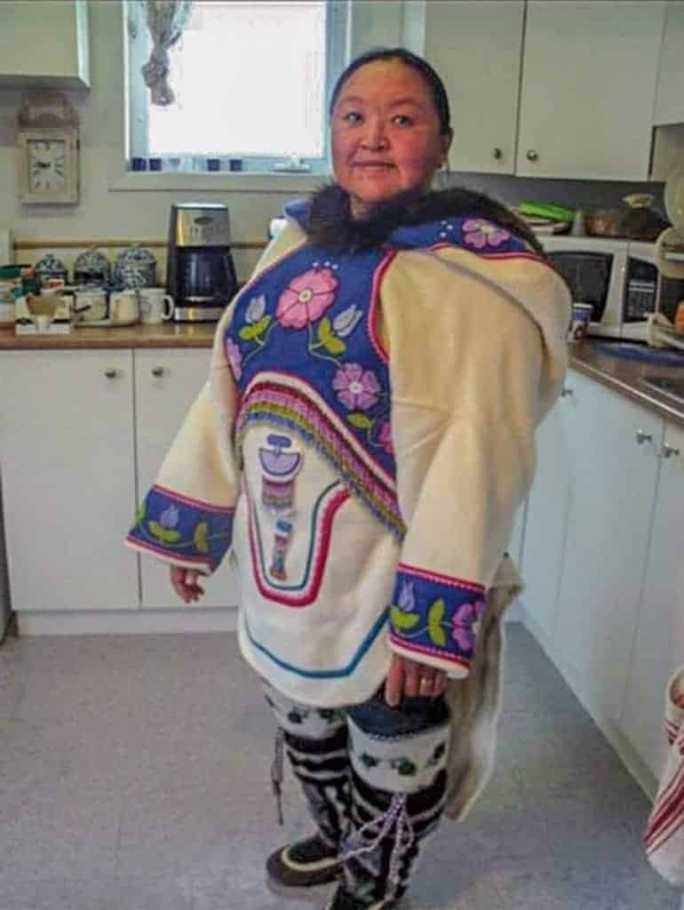 Jeanie Nakashuk<br /> Pangnirtung<br /> 1510Jeanie Nakashuk_st1.jpg<br /> Herself in a beaded amauti.
