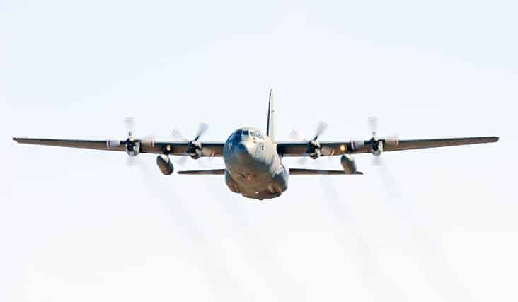 A Hercules aircraft was among the resources deployed to search for three missing hunters in Cape Dorset on Oct. 10. One of the hunters was rescued, another was found deceased. The third is presumed dead. Cpl D Hiebert/Canadian Armed Forces photo.
