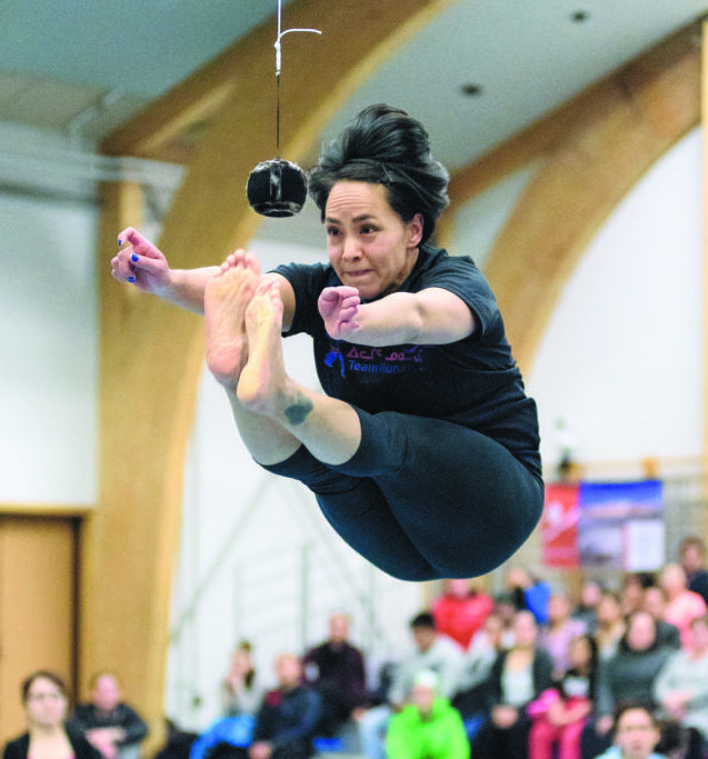 Iqaluit's Susie Pearce keeps her eyes on the target during two-foot high-kick competition at the 2016 Arctic Winter Games in Nuuk, Greenland. Pearce has been one of the best female athletes in Nunavut for quite some time. NNSL file photo