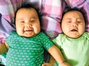 2005Sharon Lucy Hanna Kappianaq.jpg Sharon Kappianaq Iglulik Igloolik New Year twins Scarlett and Sharlotte, 4 months old now. People ask if they cry at the same time, here’s an answer: one crying and one happy!