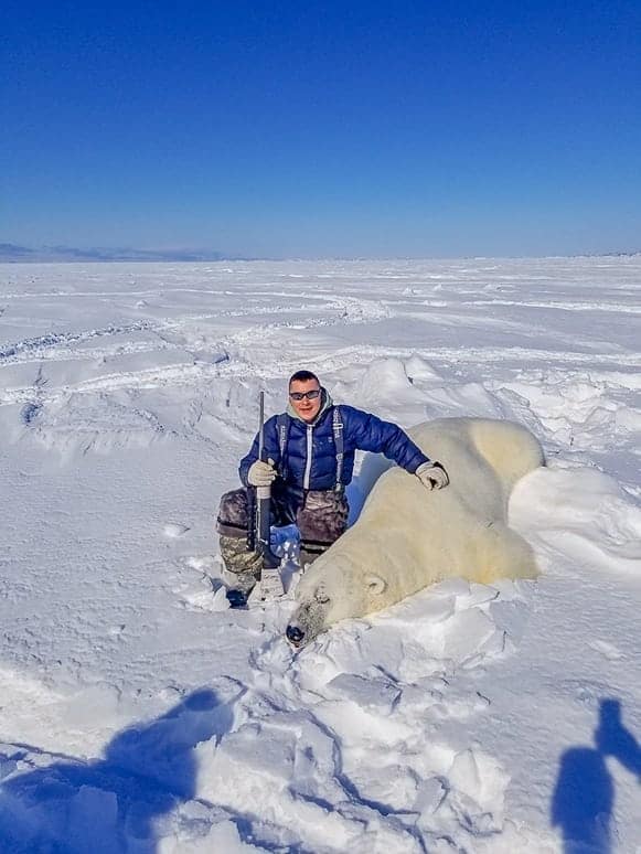 Jamie Anilniliak<br /> Ward Inlet<br /> April 14, 2018 at Ward Inlet, Iqaluit. 10 footer healthy polar bear.