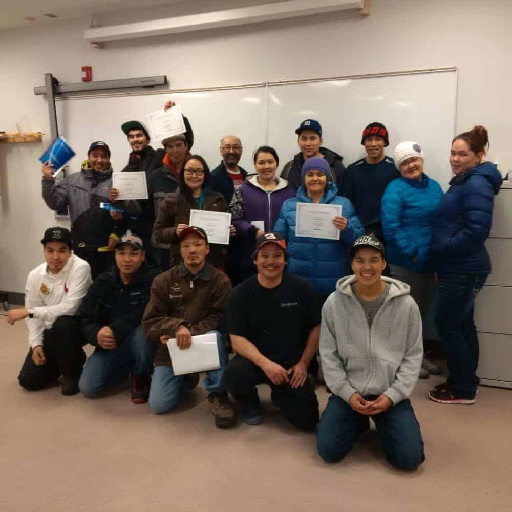 This was one of many graduating classes from Kivalliq Mine Training Society courses in 2015. There are doubts about how active the mine training society remains. Territorial politicians are talking about establishing a territory-wide mine training centre to serve Nunavummiut. photo courtesy of the Kialliq Mine Training Society