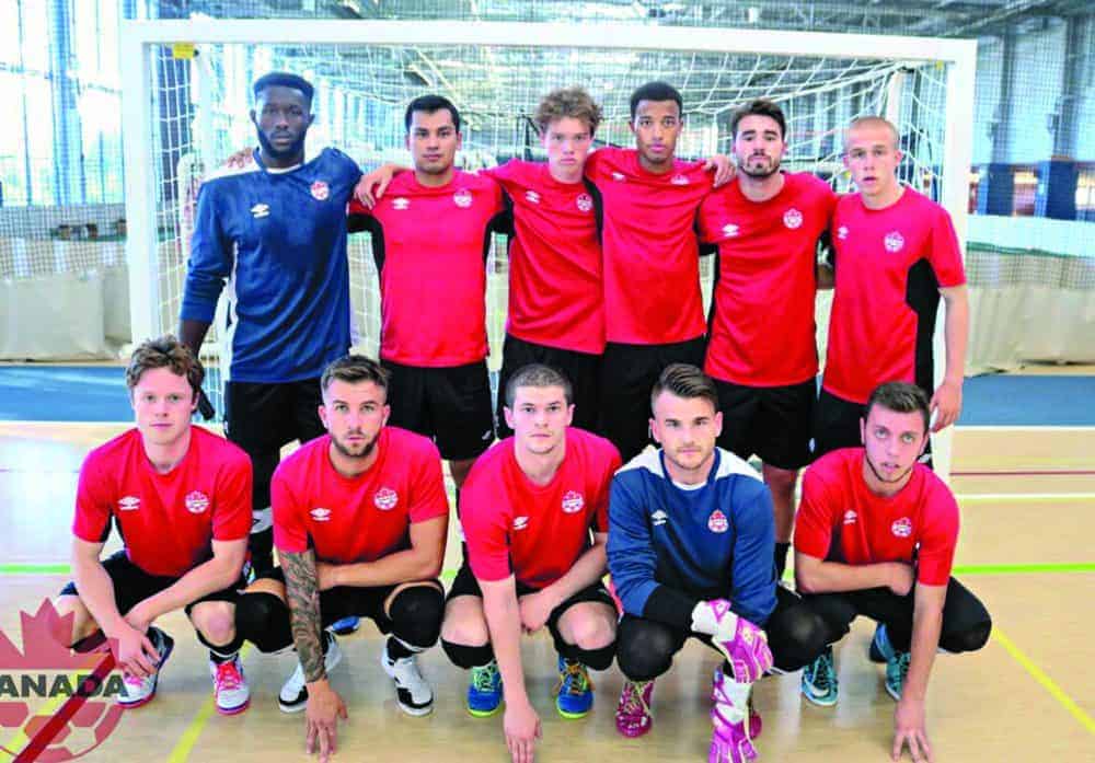 Kris Ukpataujaq, second from left standing, of Rankin Inlet poses with his split-squad team after being one of 20 players invited to a Team Canada national futsal evaluation camp in Gatineau, Que., in September of 2018. photo courtesy Kris Ukpataujaq