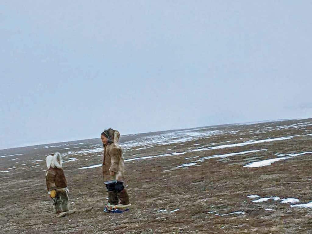 Photo courtesy of Nicole Nalungiaq, Naujaat.<br /> Amy Milortok and Lucy Lynn Nalungiaq on their way to Kugaaruk from Naujaat. Spring 2016.