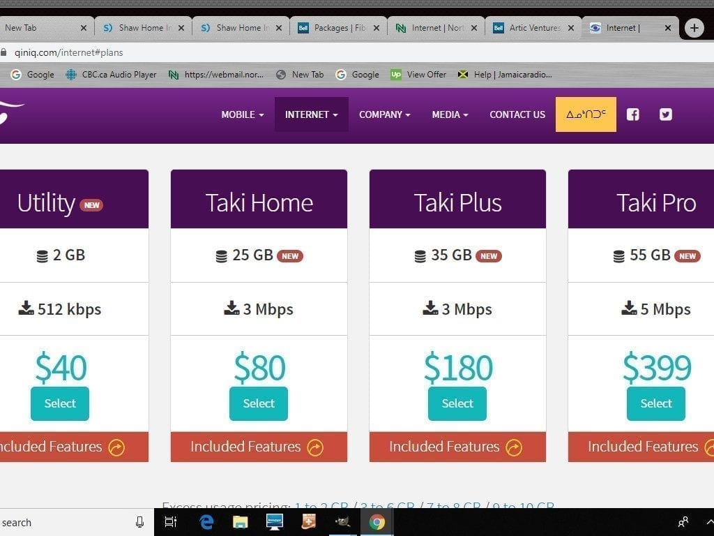 Qiniq Internet packages in Nunavut