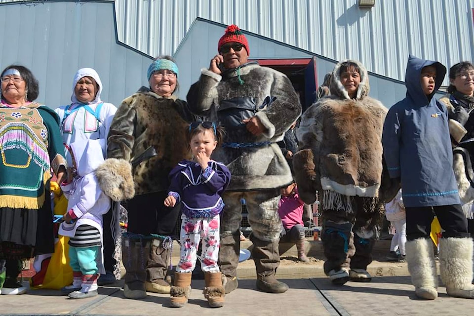Pond Inlet residents gather in their traditional clothing during Nunavut Day celebrations in 2021. Photo courtesy of Norman Koonoo/Hamlet of Pond Inlet