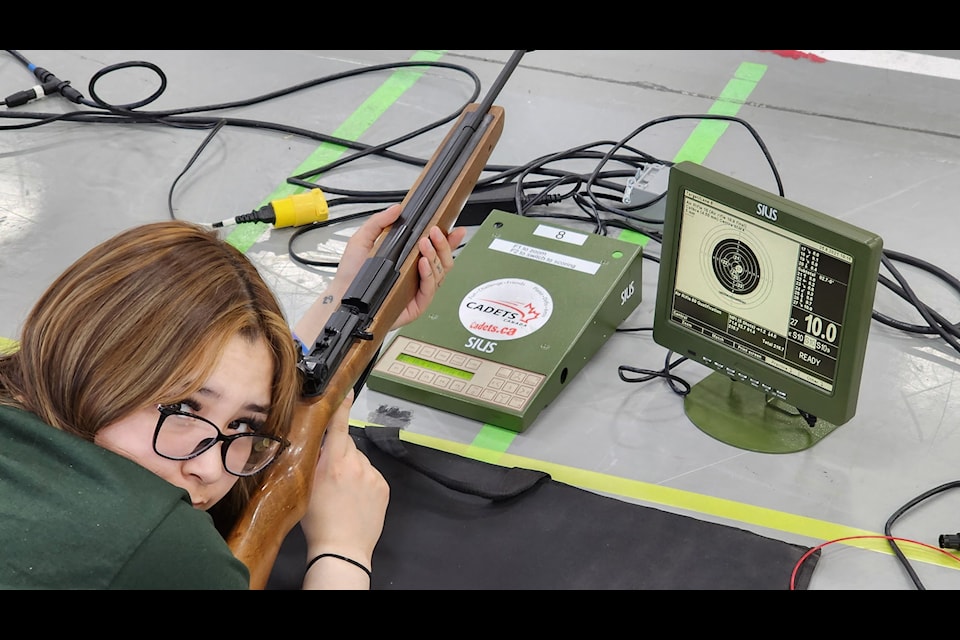 Canadian Junior Ranger Paige Sammurtok-Amarok of Chesterfield Inlet sights-in her rifle during the national marksmanship competition in Toronto, Ont., on May 3 and 4.
