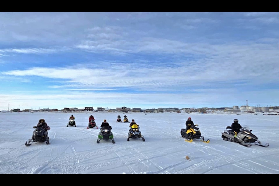 Vroom! Every year at the Cambridge Bay Umingmak Frolics, snowmobile racers from Cambridge Bay and Kugluktuk put on a show with many spectators cheering them on. Congratulations to Andre Otokiak and the racing committee for doing a great job to make this happen. Photo courtesy of Andre Otokiak 