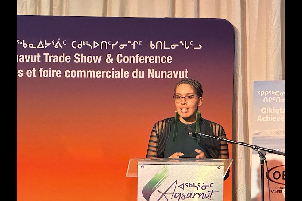 Miali Coley-Sudlovenick speaks in fluent Inuktitut while receiving an award for her venture, Allurvik, which was named Business of the Year.