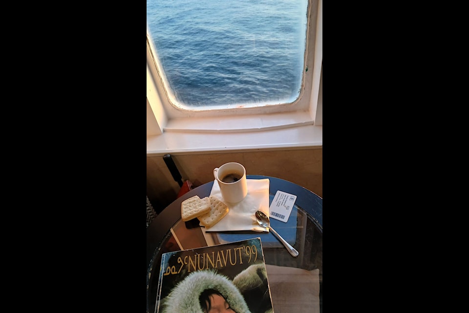 "Good morning SAӰӴý now between Greenland and Baffin Island," says Inga Hanson's Facebook post. "To be [a] passenger on Adventure Canada is like one of the best gift[s] in my life."