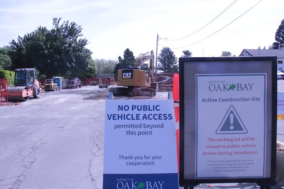 Construction underway adjacent to the Oak Bay police and fire building, Firefighters' Park and the guide and scout halls temporarily leaves no room for public parking.