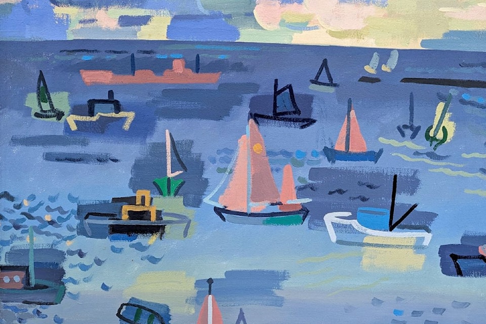 Colin Graham, The Red Freighter, acrylic on canvas, is one of the works featured at Madrona Gallery this month.