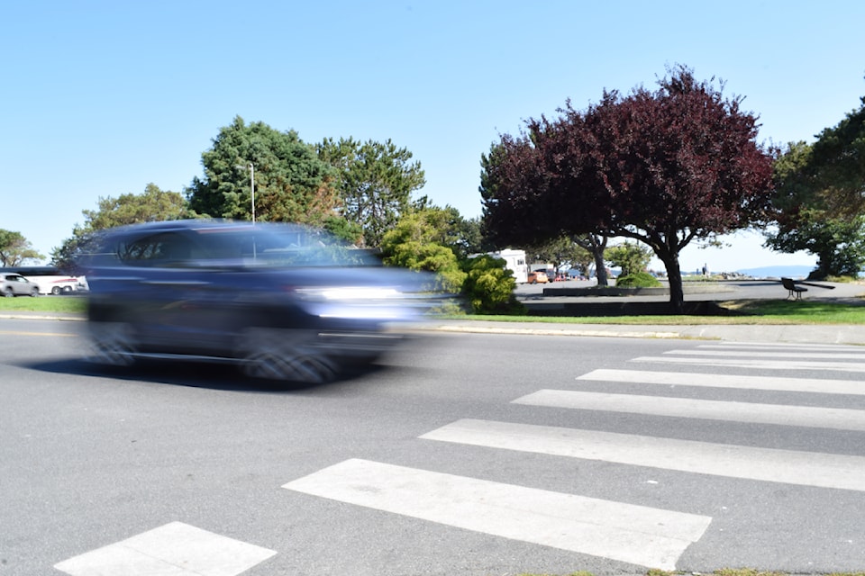 A prohibited driver faces big fines after being stopped by Oak Bay Police doing nearly triple the speed limit on Beach Drive.