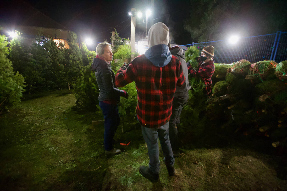 Even on a cold, dark Thursday evening, Debbie Strosheins staff are excited to learn whenever a teachable moment pops up. Here, Stroshein shows a group how to tell the differences between tree species. (Justin Samanski-Langille/News Staff)