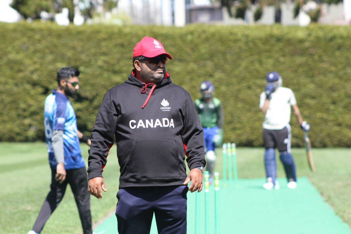 Canadian mens national team head coach Pubudu Dassanayake looks on during a scouting session at Beacon Hill Park in Victoria on April 28. (Austin Westphal/News Staff)