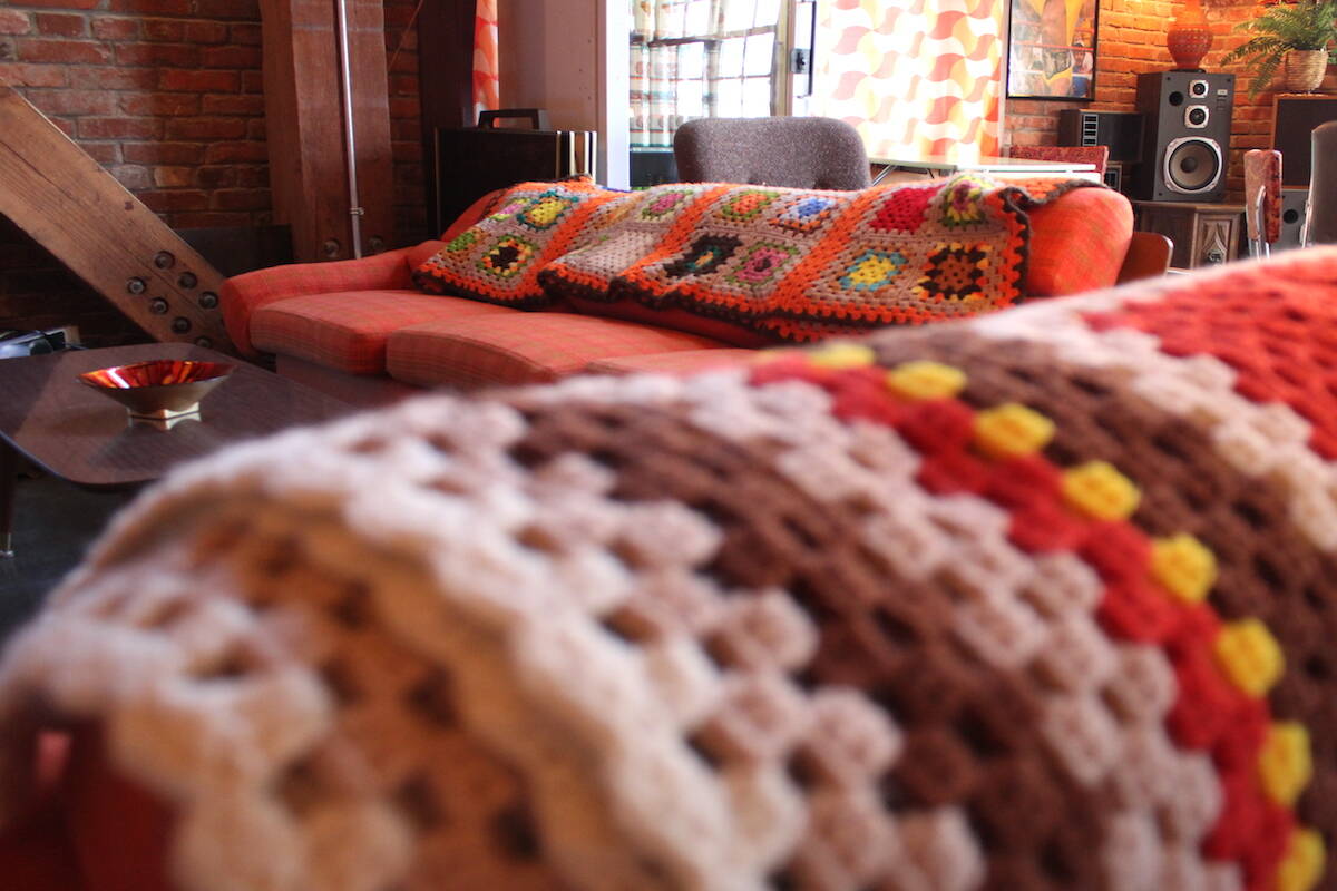 Hand-made afghans in the Swift Brewery tasting room came sourced from the grandparents of its founder. (Jake Romphf/News Staff)