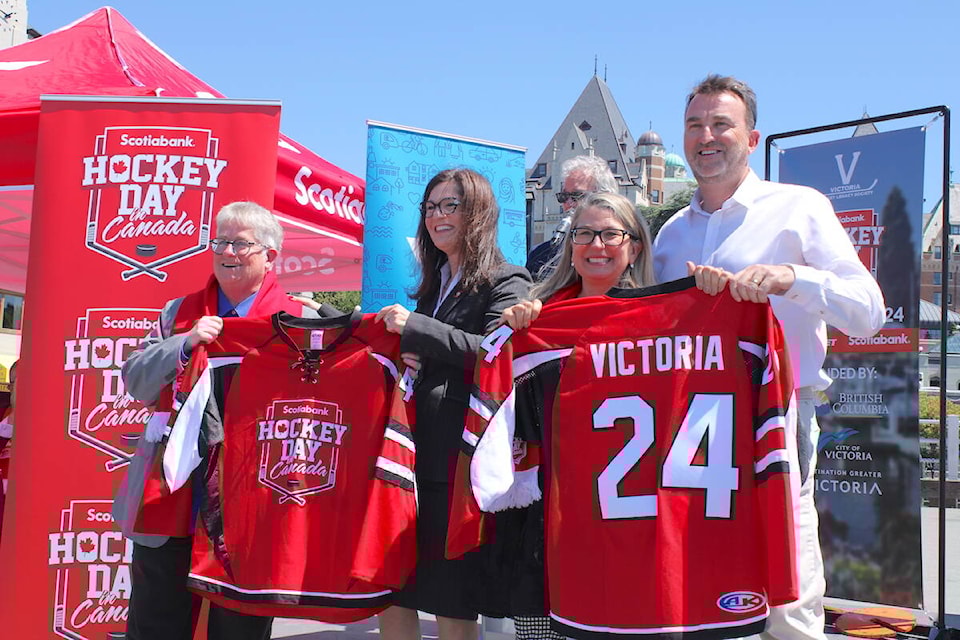 Officials at Ship Point on June 6 announced Victoria will host Hockey Day in Canada in January 2024. (Jake Romphf/News Staff)