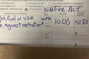 2 tickets issued for accessing Wesley Ridge restricted area, related to ongoing wildfire