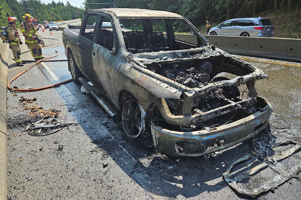A vehicle fire shut down the northbound lane of Highway 19 near Parksville on Aug. 13.