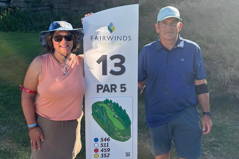 Lisa and Mike Davidson at the inaugural Reid Davidson Memorial golf tourney at Fairwinds Golf Club in Nanoose Bay on July 13.