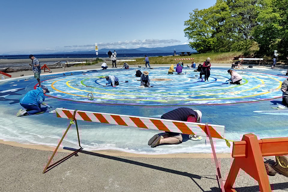 Many volunteers painted their thoughts and feelings into  the Parksville Labyrinth. 