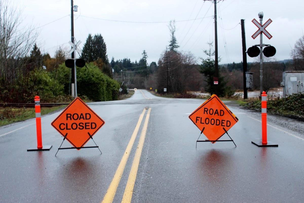 The Regional District of Nanaimo issued a notice at 3: a.m. Monday (Jan. 29) that Northwest Bay Road in Nanoose Bay was closed due to flooding. At about 8:20 a.m., the signs were still in place on Northwest Bay Road near Highway 19. — Lauren Collins photo